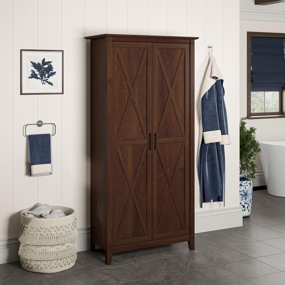 Bush Furniture Key West Bathroom Storage Cabinet with Doors, Bing Cherry. Picture 2