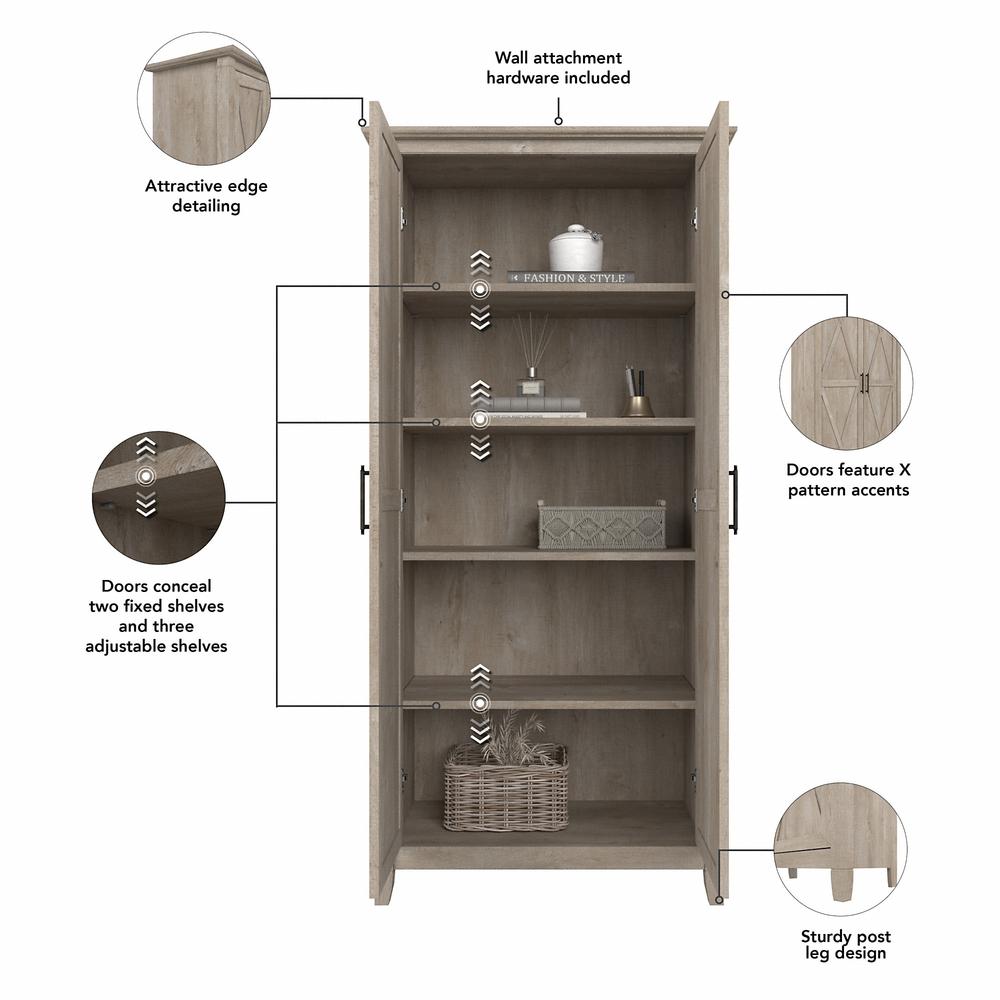 Bush Furniture Key West Kitchen Pantry Cabinet in Washed Gray. Picture 8