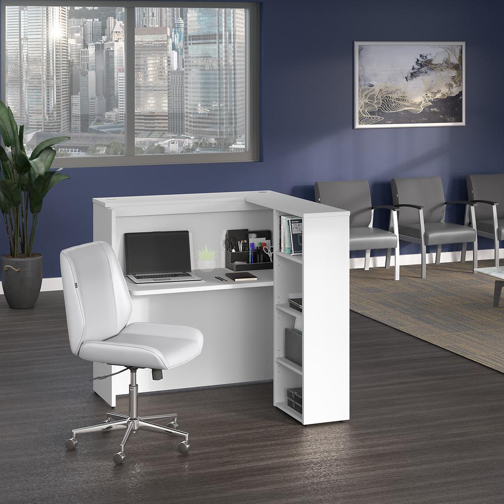 Bush Business Furniture Studio C 48W Reception Desk with Shelves in White. Picture 2