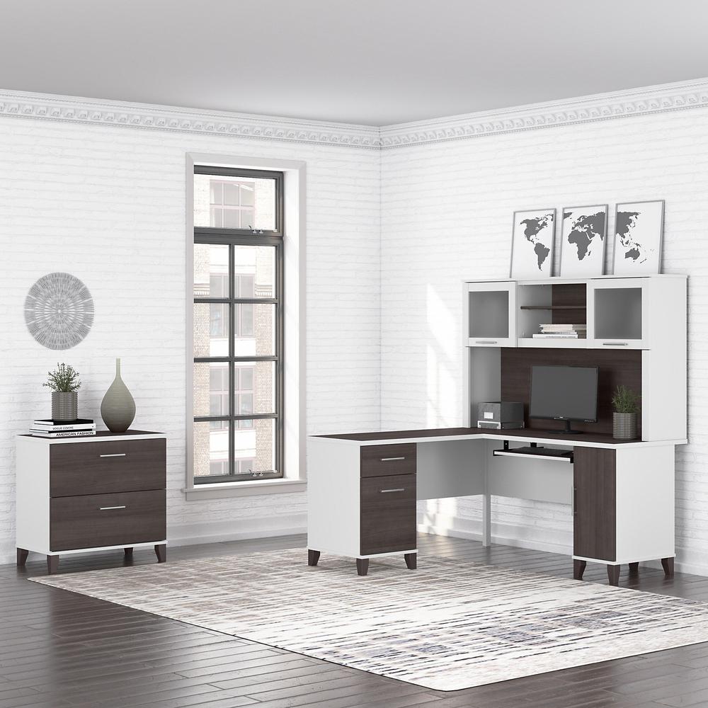 Bush Furniture Somerset 60W L Shaped Desk with Hutch and Lateral File Cabinet, Storm Gray/White. Picture 2