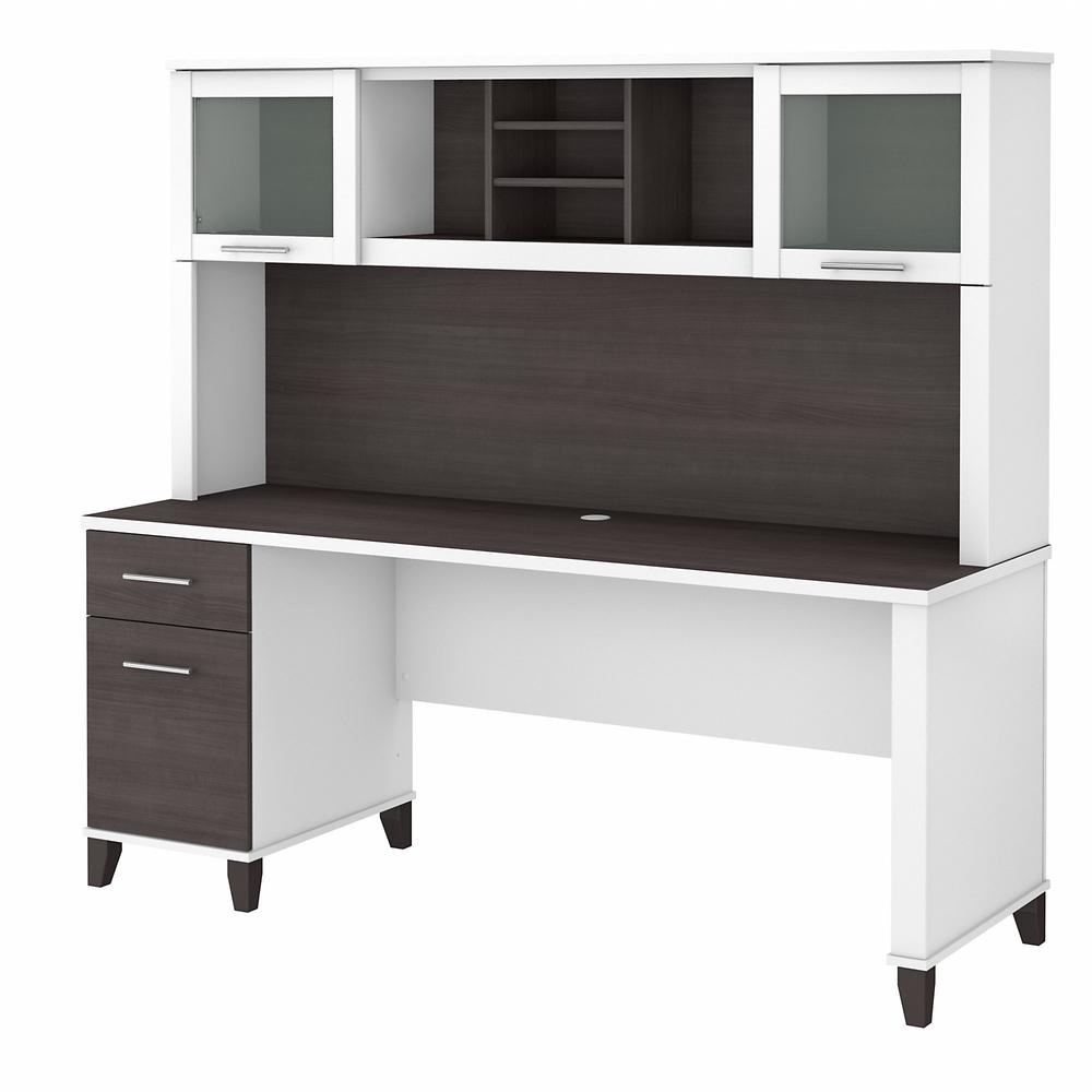 Bush Furniture Somerset 72W Office Desk with Drawers and Hutch, Storm Gray/White. Picture 1