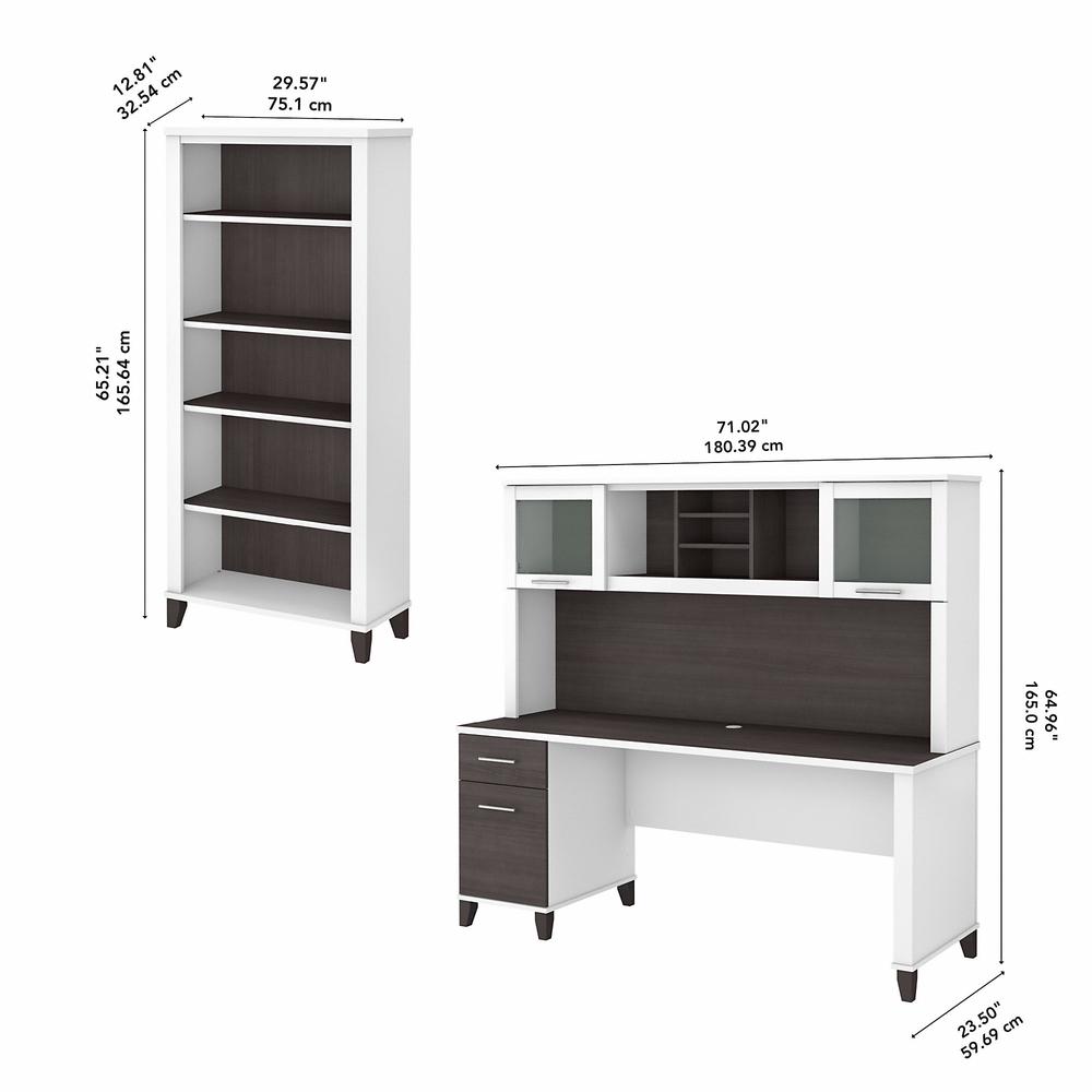 Bush Furniture Somerset 72W Office Desk with Hutch and 5 Shelf Bookcase, Storm Gray/White. Picture 5