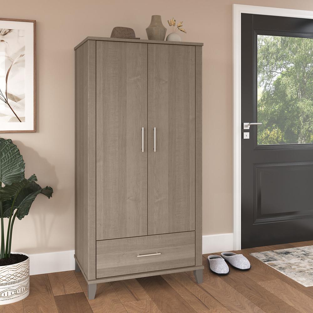 Bush Furniture Somerset Tall Kitchen Pantry Cabinet with Doors and Drawer, Ash Gray. Picture 10
