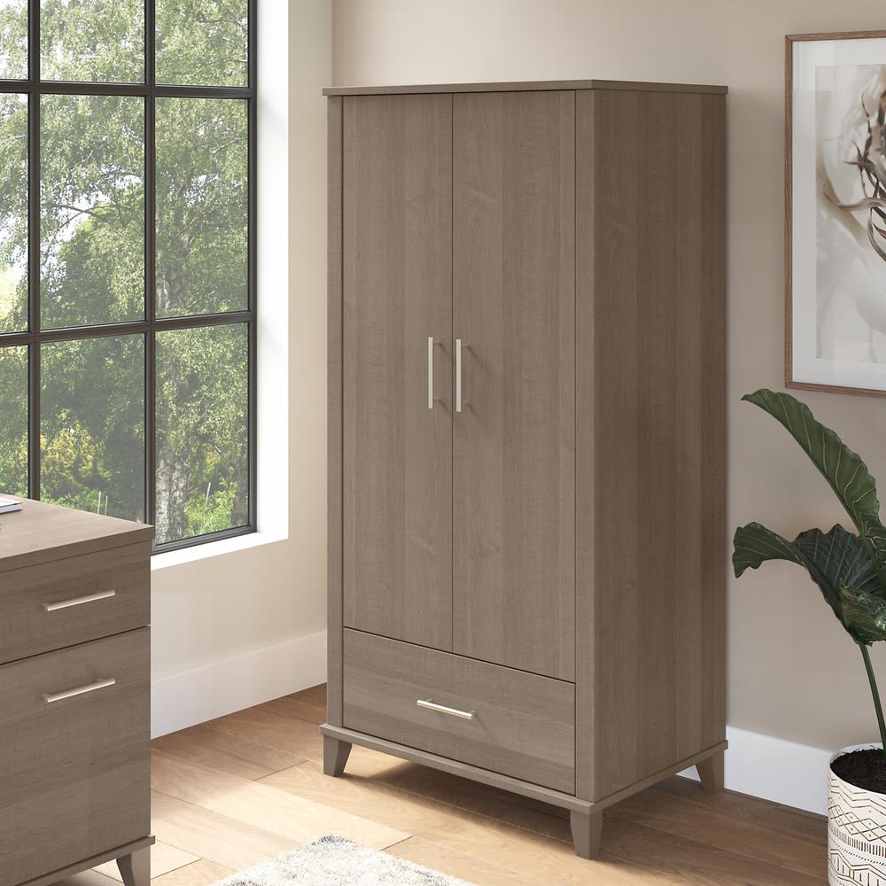 Bush Furniture Somerset Tall Kitchen Pantry Cabinet with Doors and Drawer, Ash Gray. Picture 16
