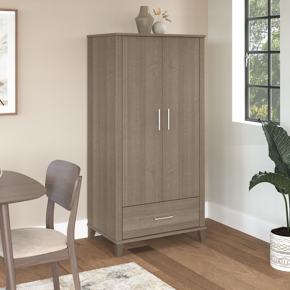 Bush Furniture Somerset Tall Kitchen Pantry Cabinet with Doors and Drawer, Ash Gray. Picture 3