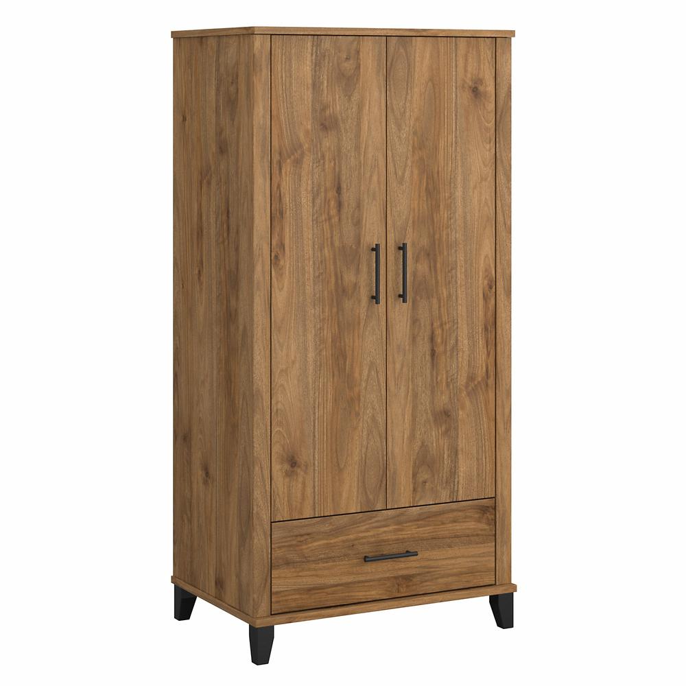Bush Furniture Somerset Tall Kitchen Pantry Cabinet with Doors and Drawer, Fresh Walnut. Picture 2