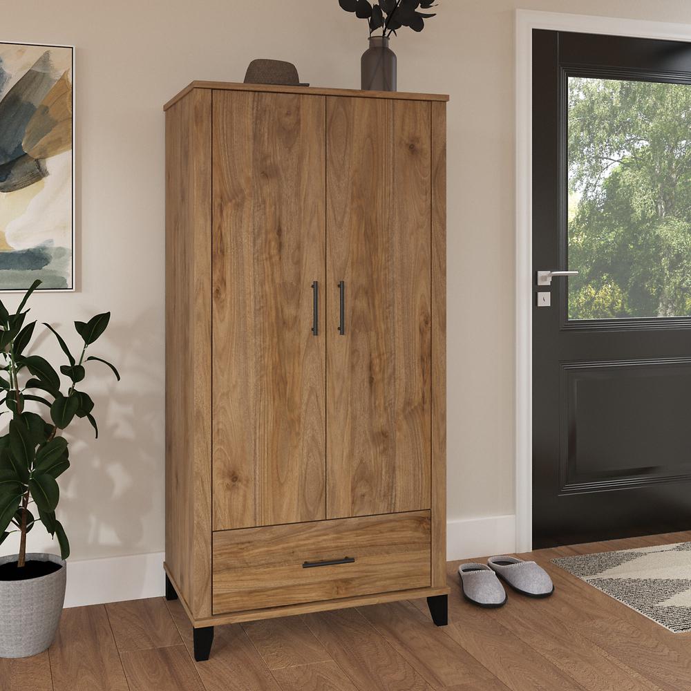 Bush Furniture Somerset Tall Kitchen Pantry Cabinet with Doors and Drawer, Fresh Walnut. Picture 3