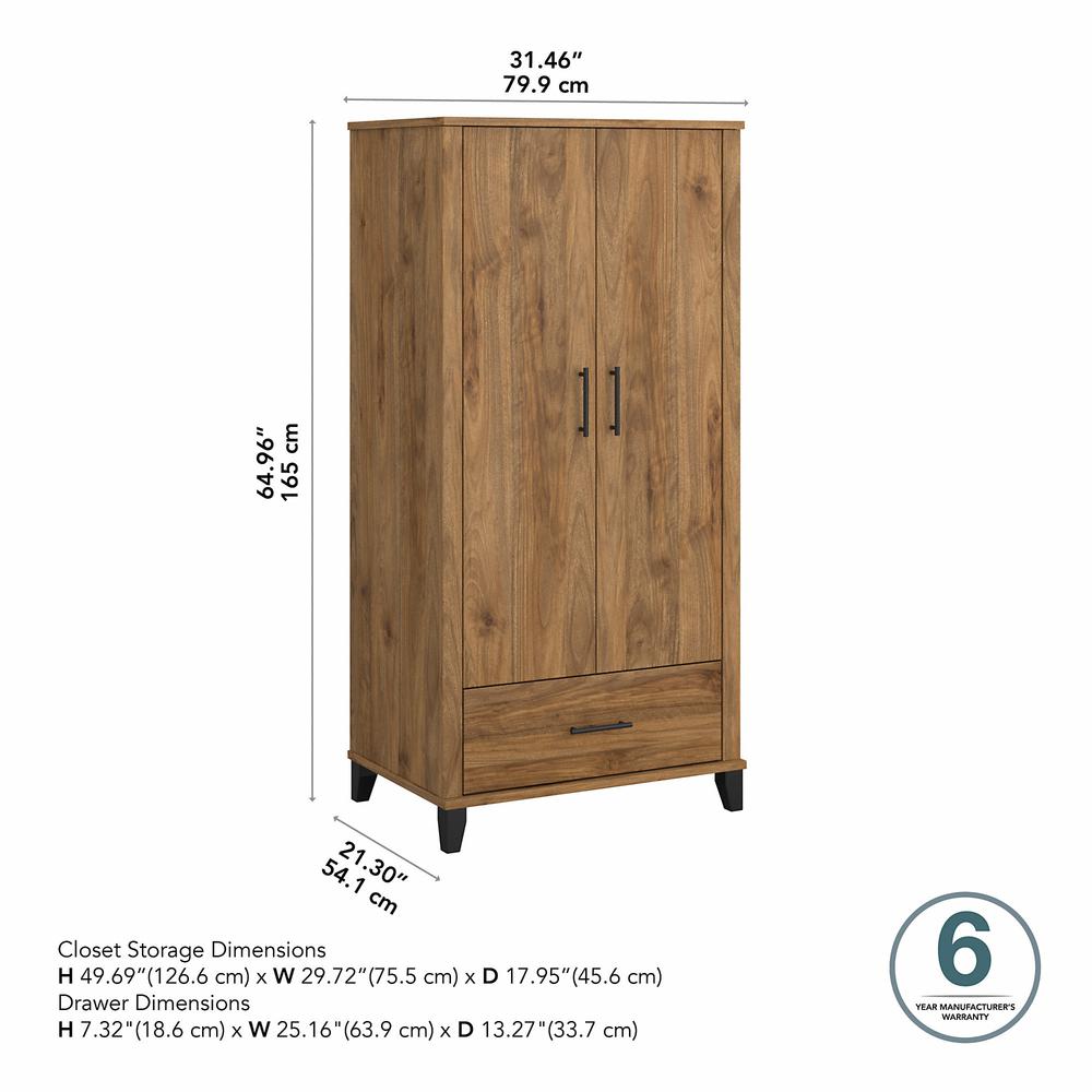 Bush Furniture Somerset Tall Kitchen Pantry Cabinet with Doors and Drawer, Fresh Walnut. Picture 13