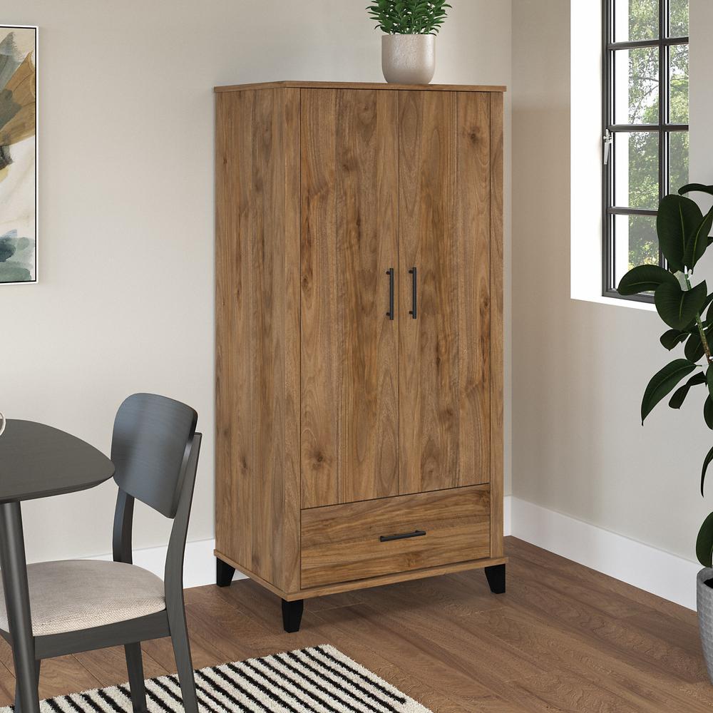 Bush Furniture Somerset Tall Kitchen Pantry Cabinet with Doors and Drawer, Fresh Walnut. Picture 16