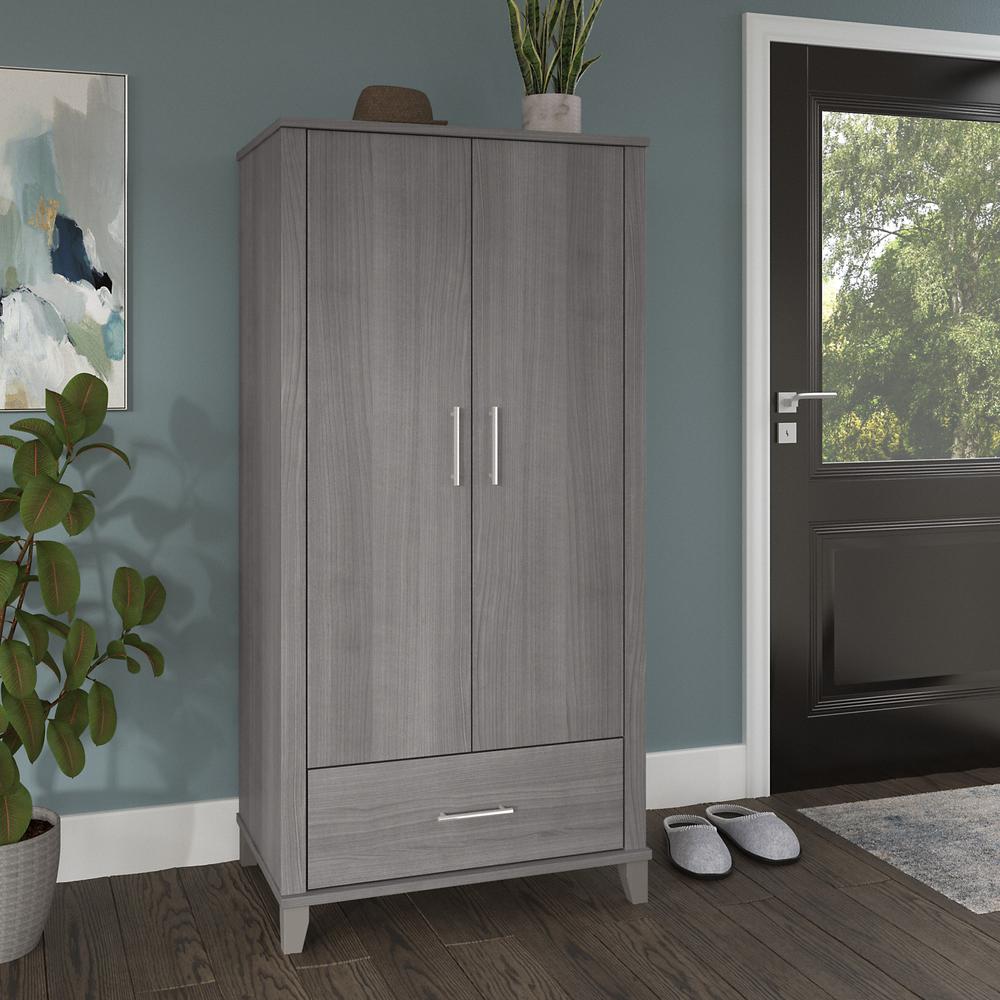 Bush Furniture Somerset Tall Kitchen Pantry Cabinet with Doors and Drawer, Platinum Gray. Picture 4