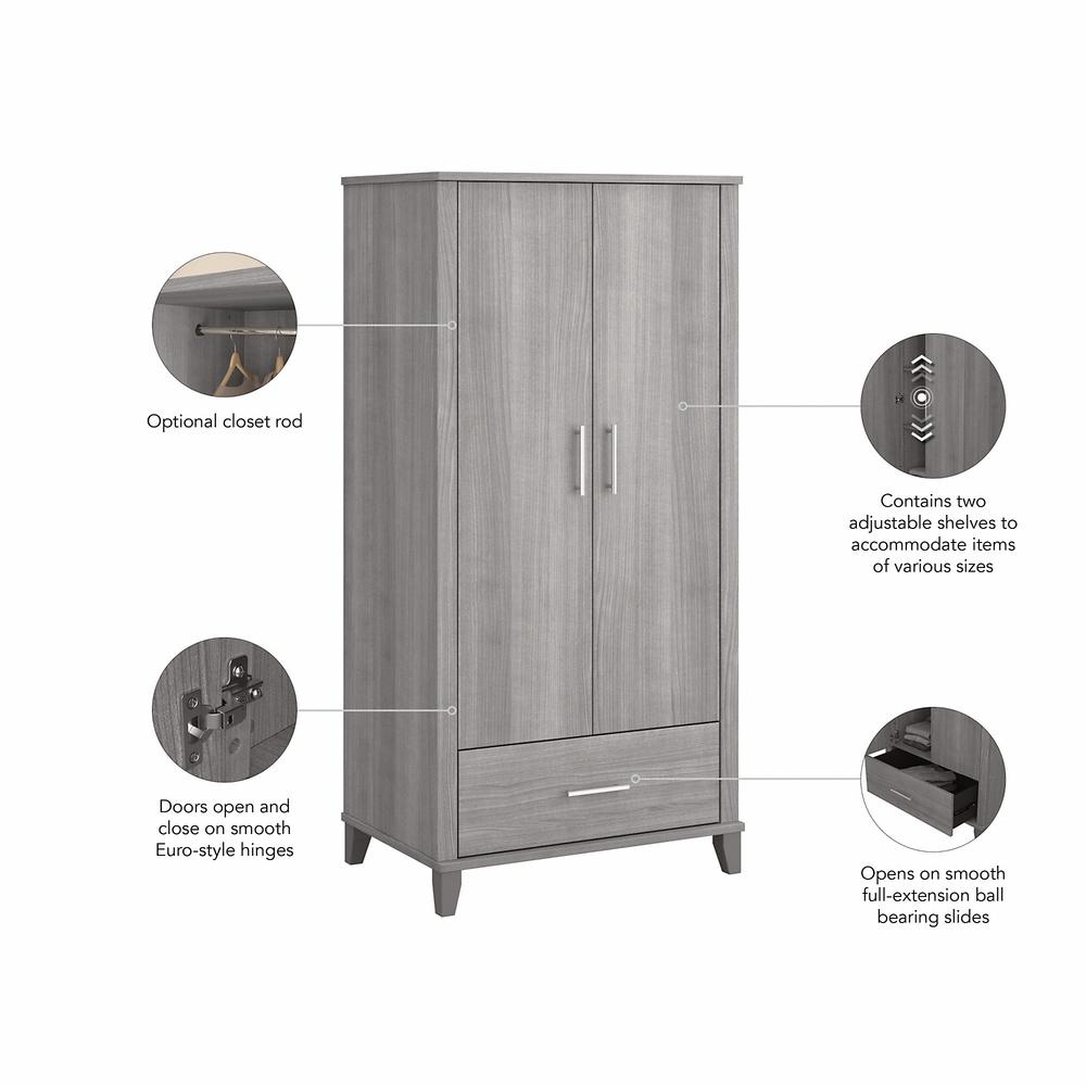 Bush Furniture Somerset Tall Kitchen Pantry Cabinet with Doors and Drawer, Platinum Gray. Picture 11