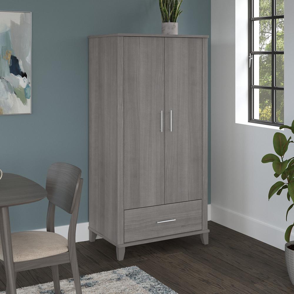 Bush Furniture Somerset Tall Kitchen Pantry Cabinet with Doors and Drawer, Platinum Gray. Picture 5