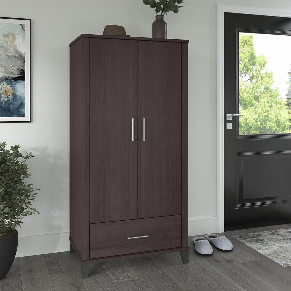 Bush Furniture Somerset Tall Kitchen Pantry Cabinet with Doors and Drawer, Storm Gray. Picture 9