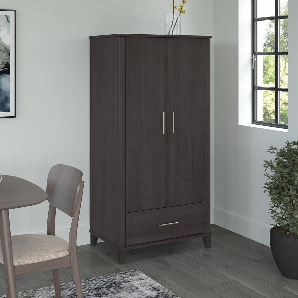 Bush Furniture Somerset Tall Kitchen Pantry Cabinet with Doors and Drawer, Storm Gray. Picture 3