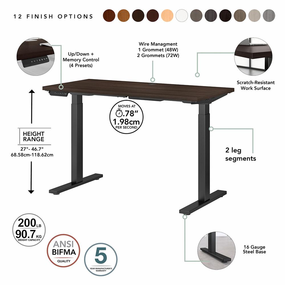 Move 60 Series by 48W x 24D Height Adjustable Standing Desk, Black Walnut/Black Powder Coat. Picture 3
