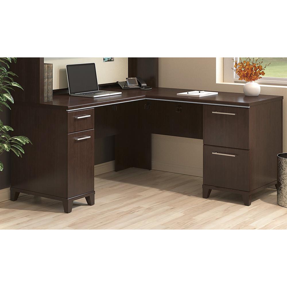Bush Business Furniture Enterprise 60W x 60D L Shaped Office Desk with Drawers, Mocha Cherry. Picture 2