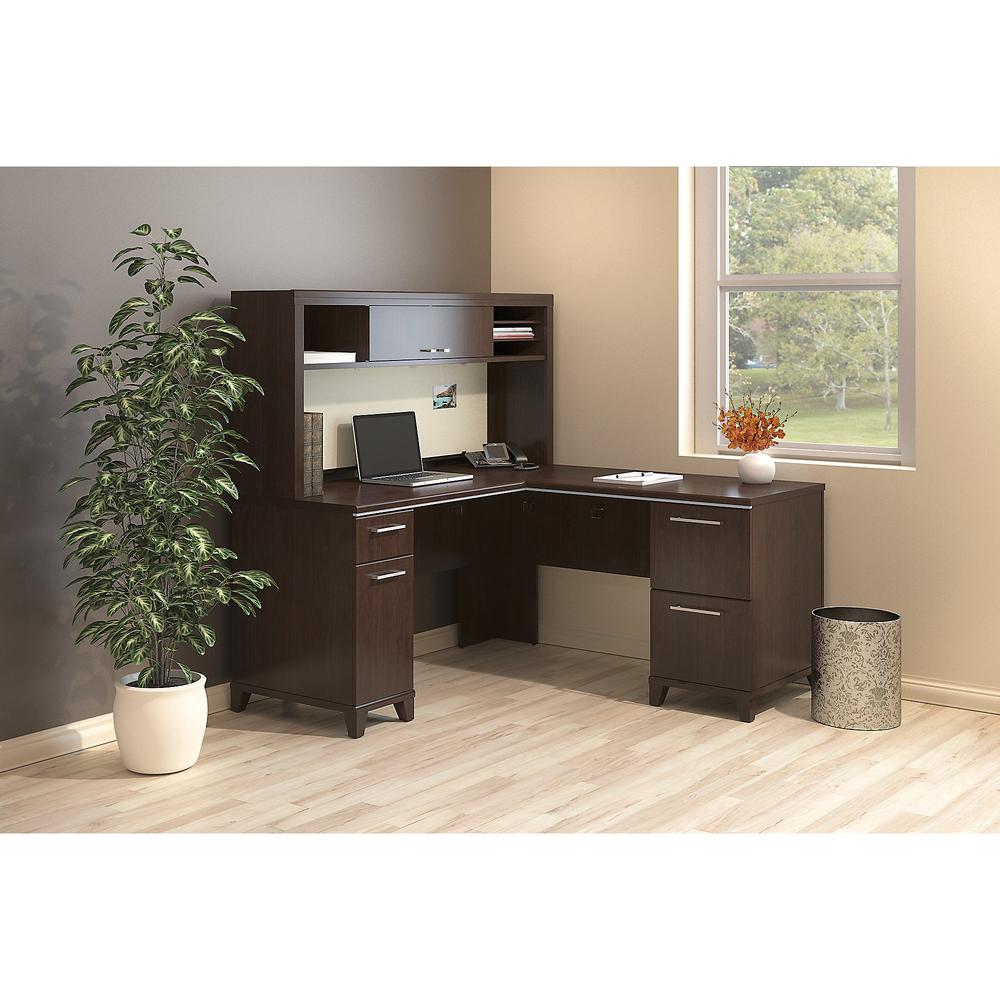 Bush Business Furniture Enterprise 60W x 60D L Shaped Office Desk with Drawers, Mocha Cherry. Picture 7