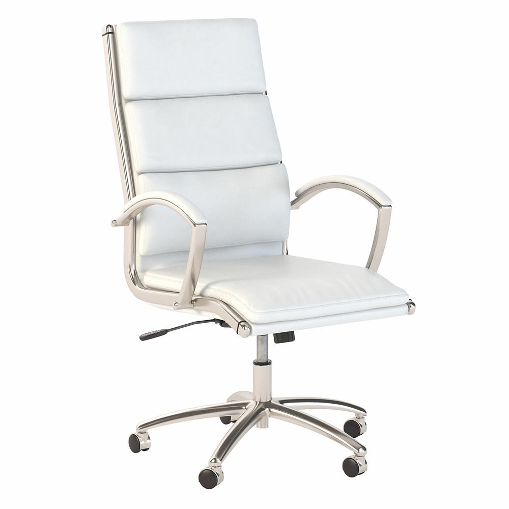 High Back Leather Executive Office Chair, White Leather. Picture 1