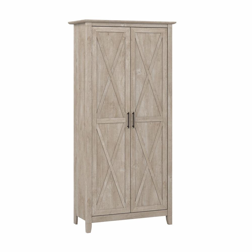 Bush Furniture Key West Bathroom Storage Cabinet with Doors in Washed Gray. Picture 1