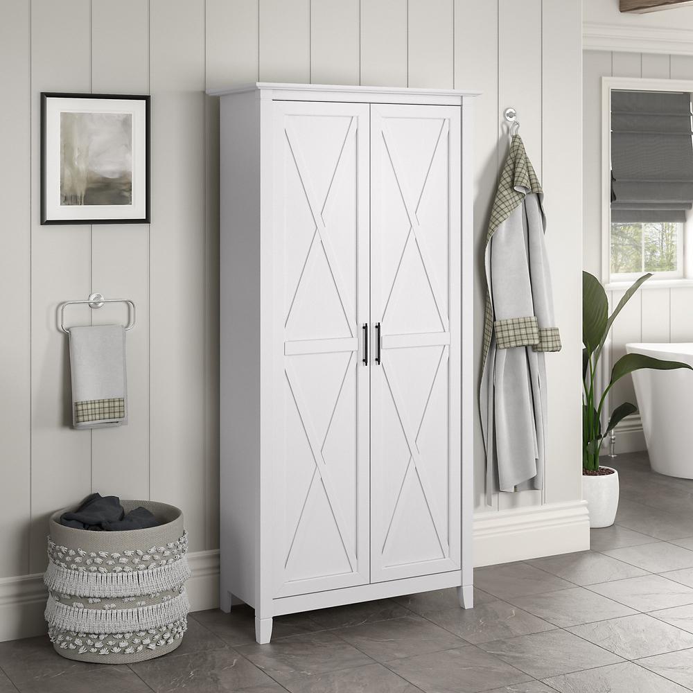 Bush Furniture Key West Bathroom Storage Cabinet with Doors Pure White Oak. Picture 2
