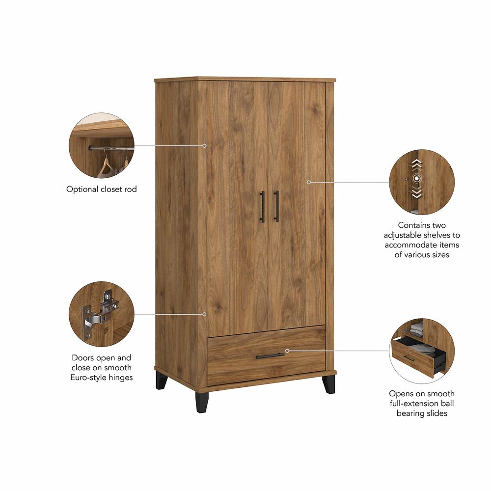 Bush Furniture Somerset Tall Storage Cabinet with Doors and Drawer, Fresh Walnut. Picture 3