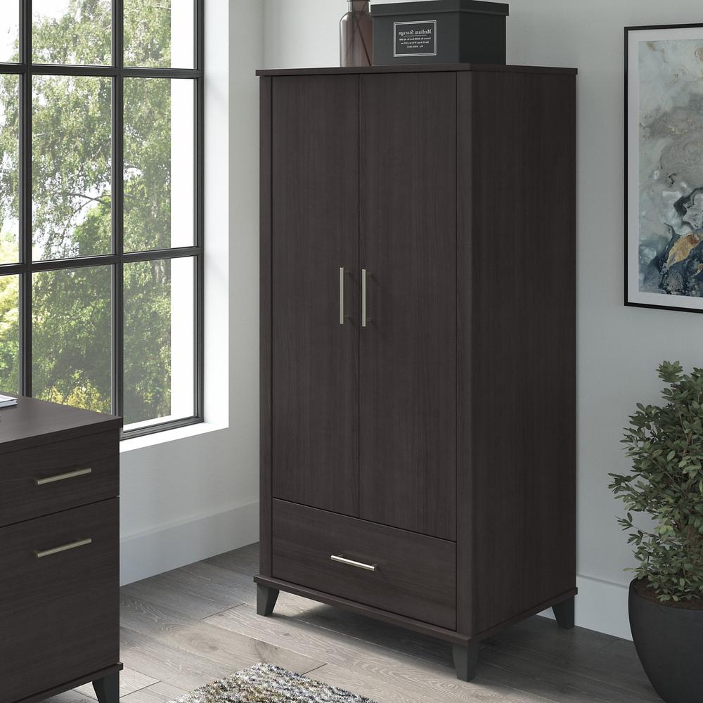 Bush Furniture Somerset Tall Storage Cabinet with Doors and Drawer, Storm Gray. Picture 2