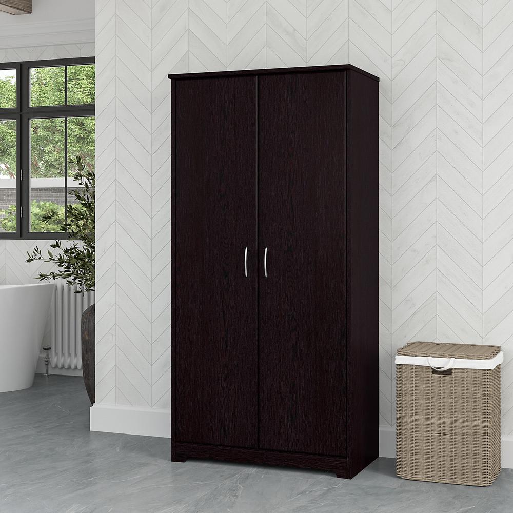 Bush Furniture Cabot Tall Bathroom Storage Cabinet with Doors in Espresso Oak. Picture 2