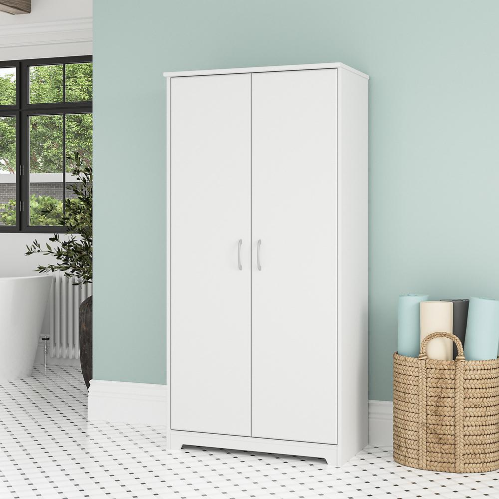 Bush Furniture Cabot Tall Bathroom Storage Cabinet with Doors, White. Picture 2