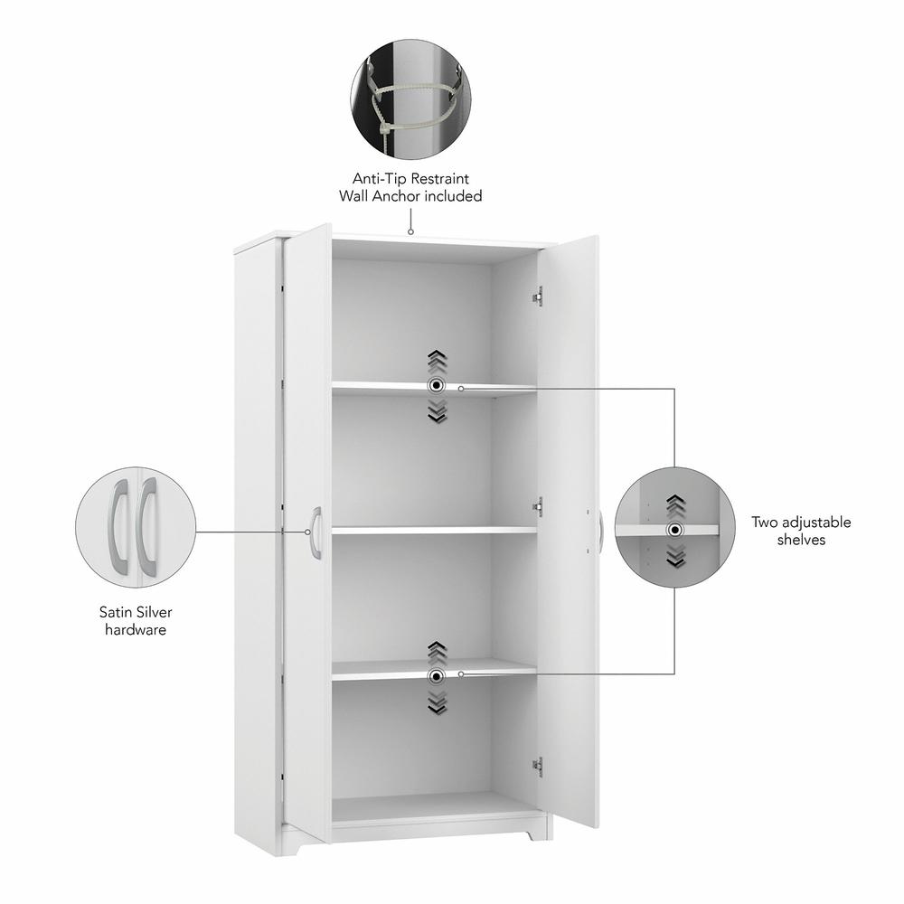 Bush Furniture Cabot Tall Bathroom Storage Cabinet with Doors, White. Picture 3