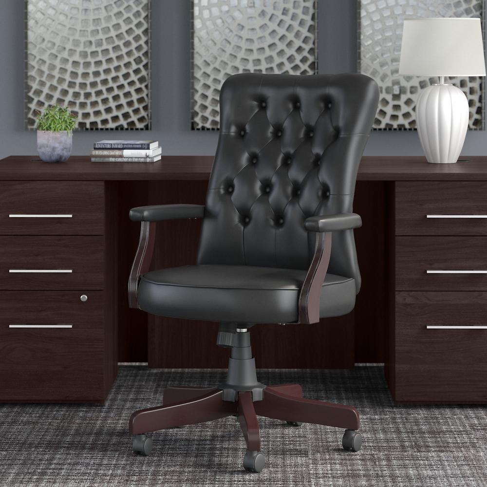 Office 500 High Back Tufted Desk Chair with Arms Black Leather. Picture 2