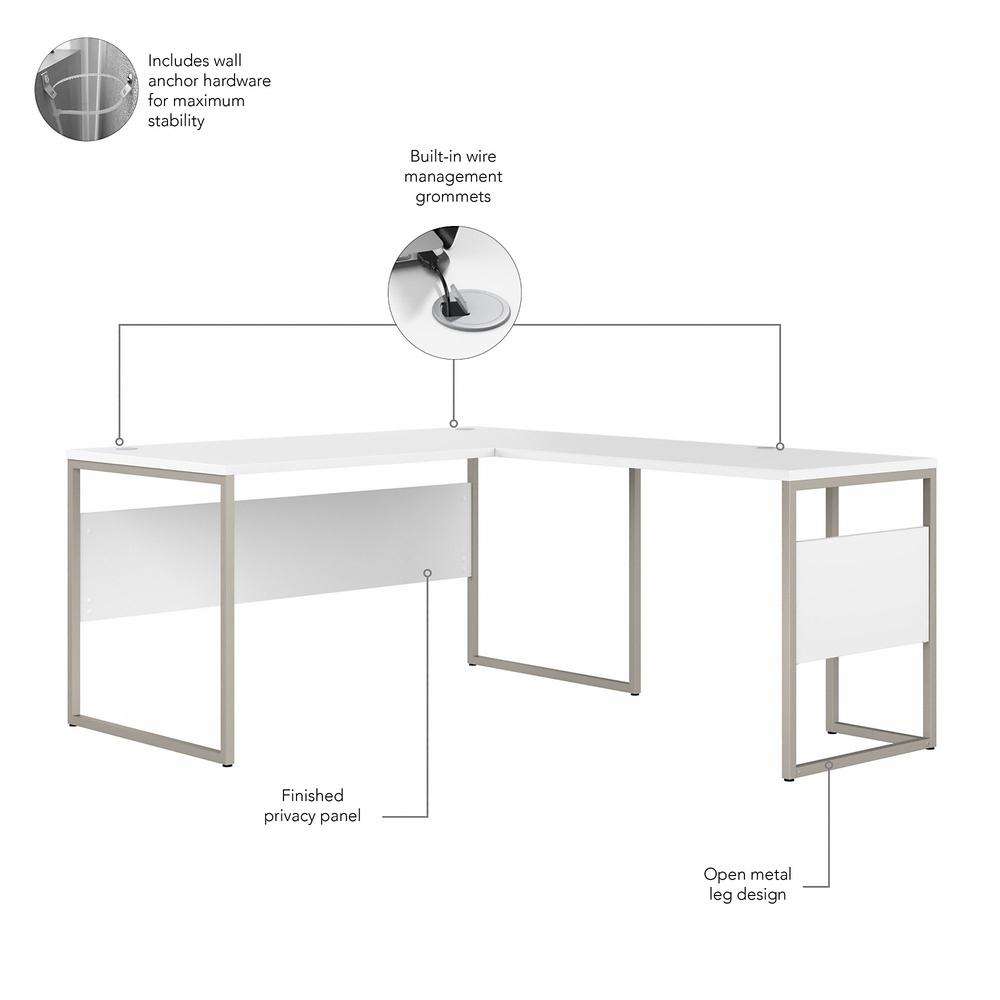 Bush  Furniture Hybrid 60W x 30D L Shaped Table Desk with Mobile File Cabinet, White/White. Picture 3