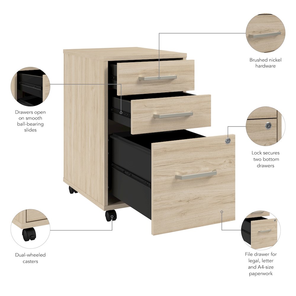 Vista 3 Drawer Mobile File Cabinet in Natural Elm. Picture 5