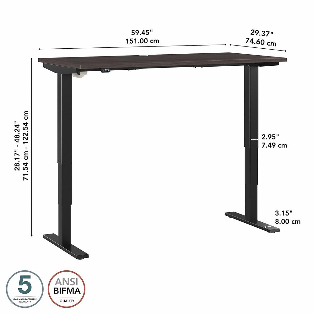 Move 40 Series by Bush Business Furniture 60W x 30D Electric Height Adjustable Standing Desk Storm Gray/Black Powder Coat. Picture 6