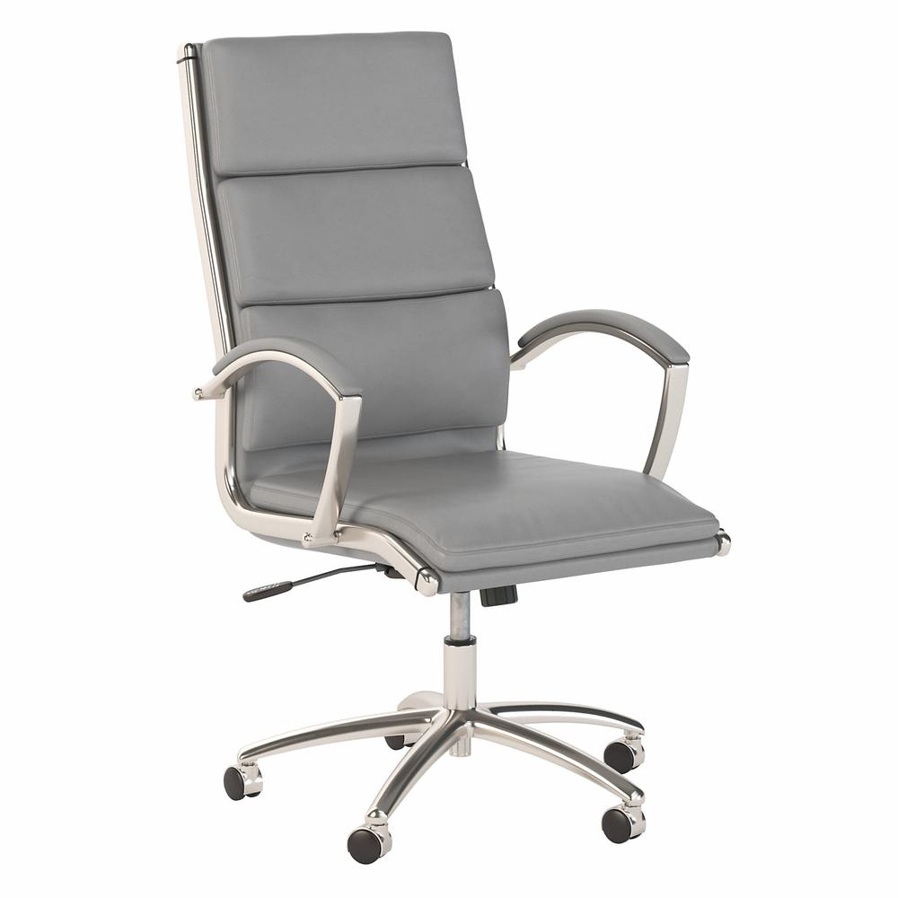 High Back Leather Executive Office Chair - Light Gray Leather. Picture 1