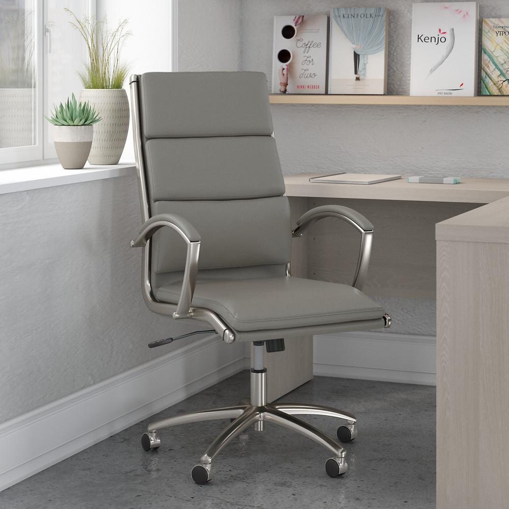 High Back Leather Executive Office Chair - Light Gray Leather. Picture 2