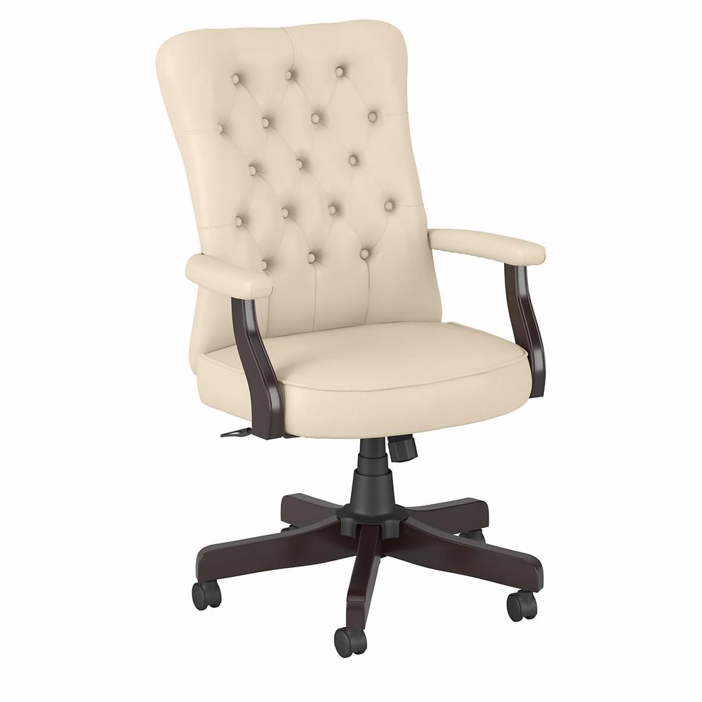 Bush Furniture Saratoga High Back Tufted Office Chair with Arms Antique White Leather. Picture 1