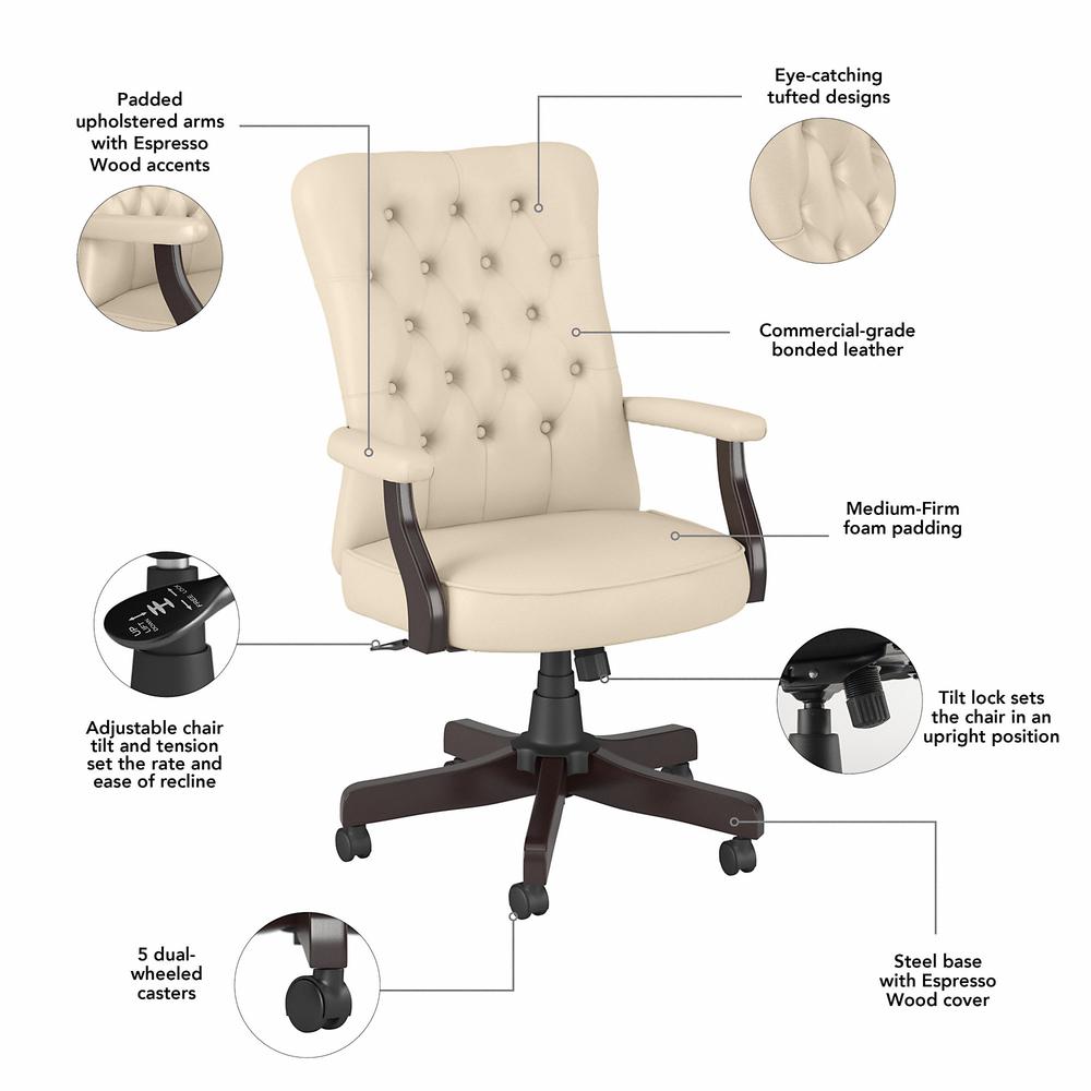 Bush Furniture Saratoga High Back Tufted Office Chair with Arms Antique White Leather. Picture 4