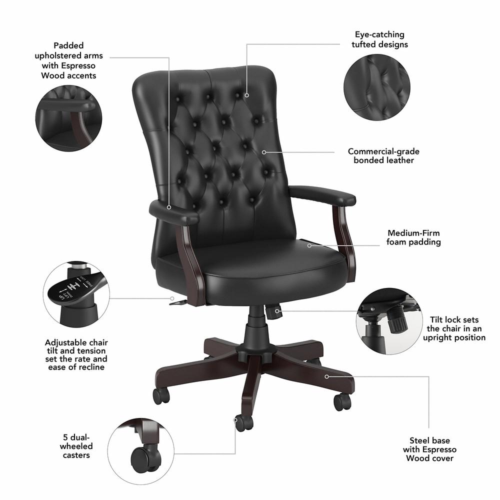High Back Tufted Office Chair with Arms - Black Leather. Picture 3