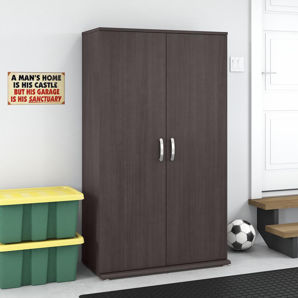 Bush Business Furniture Universal Tall Garage Storage Cabinet with Doors and Shelves - Storm Gray. Picture 2