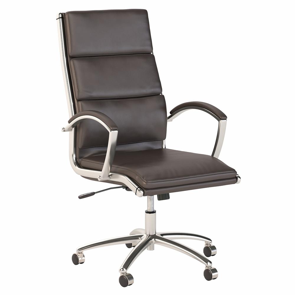 High Back Leather Executive Office Chair - Brown Leather. Picture 1