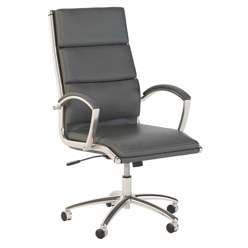 High Back Leather Executive Office Chair - Dark Gray Leather. Picture 1