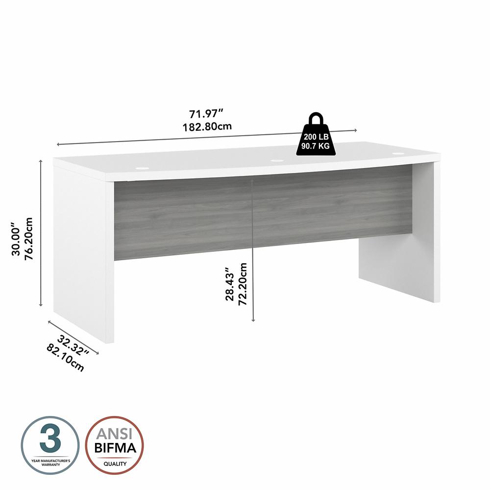 Echo 72W Bow Front Desk in Pure White and Modern Gray. Picture 5