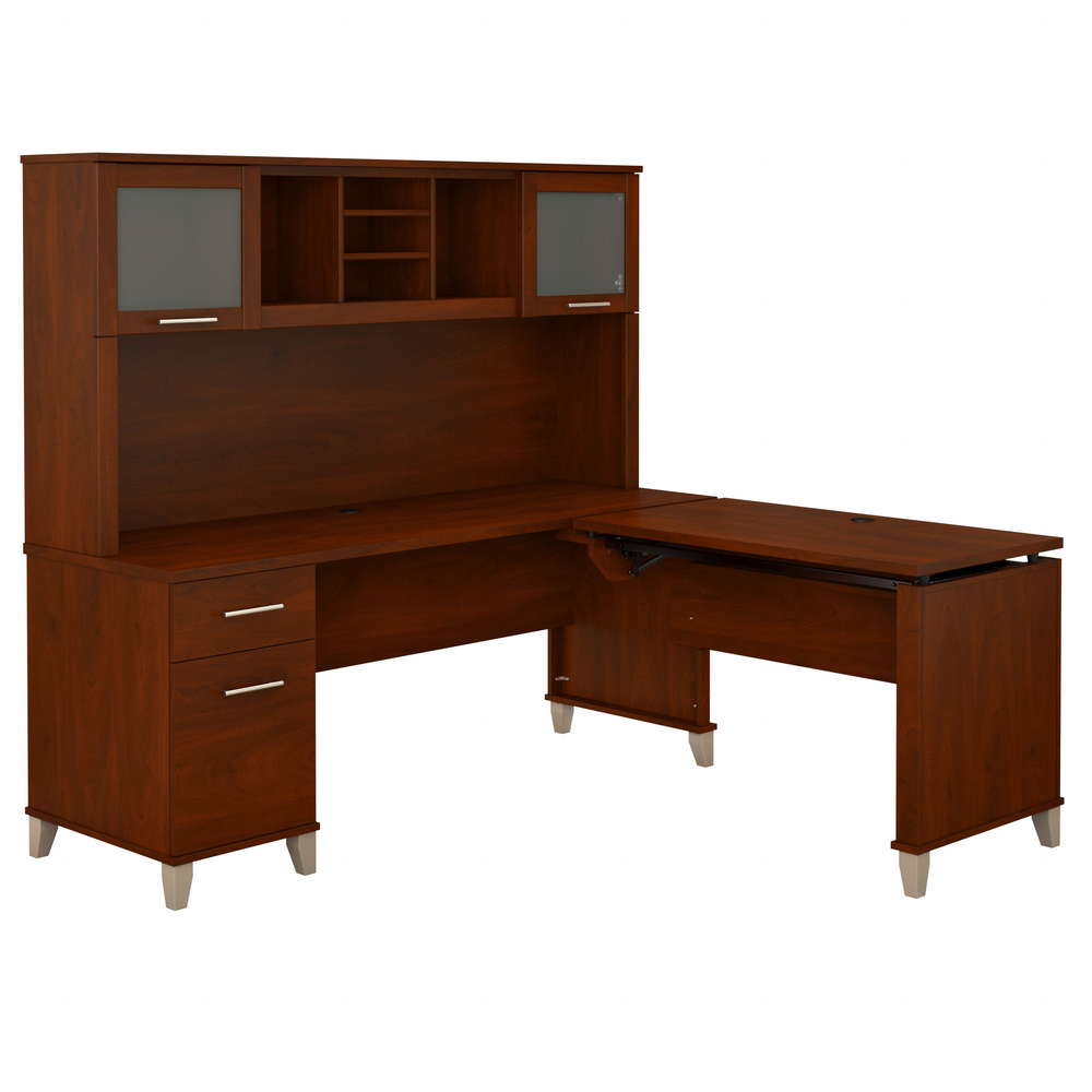 Bush Furniture Somerset 72W 3 Position Sit to Stand L Shaped Desk with Hutch, Hansen Cherry. Picture 5