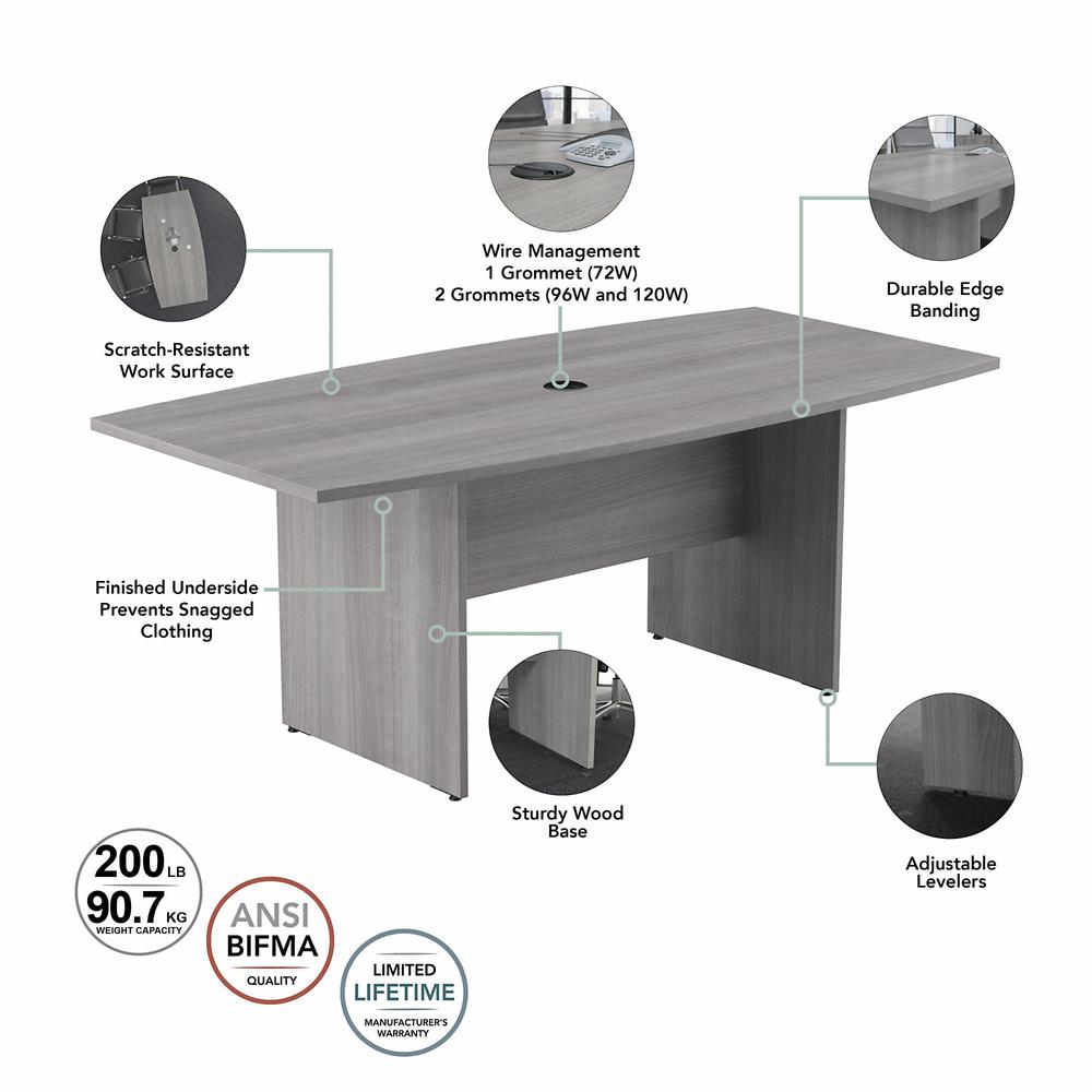 Bush Business Furniture 120W x 48D Boat Shaped Conference Table with Wood Base, Platinum Gray. Picture 2