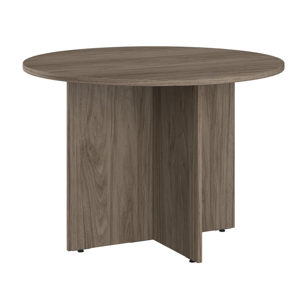 42W Round Conference Table with Wood Base in Modern Hickory. Picture 1
