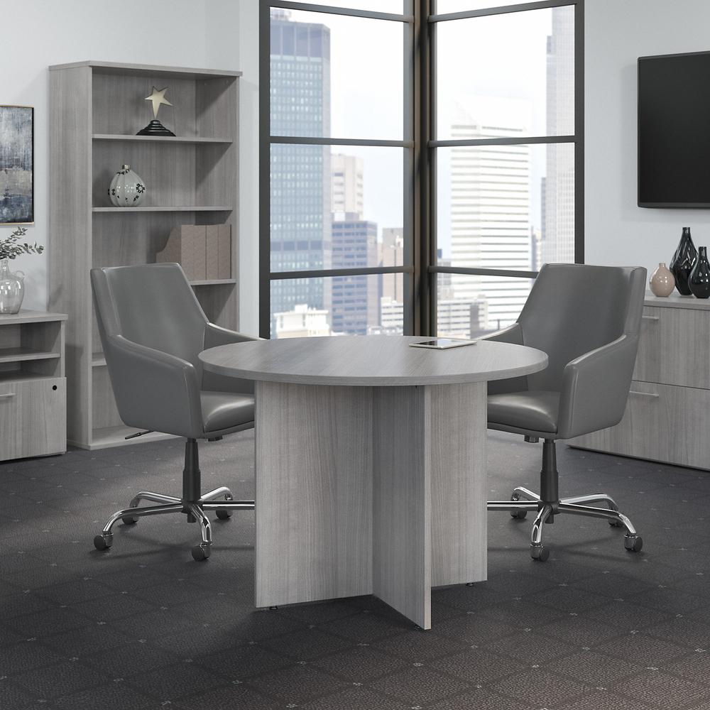 Bush Business Furniture 42W Round Conference Table with Wood Base in Platinum Gray. Picture 2