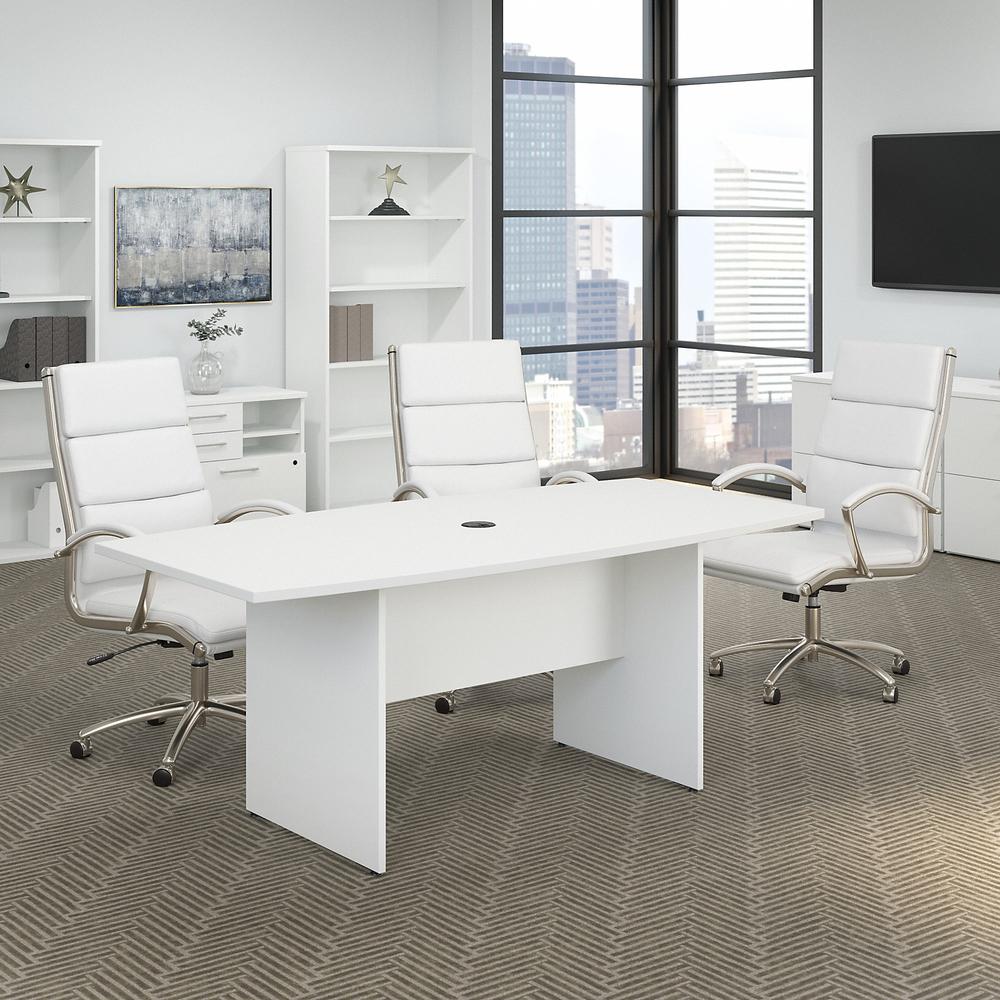 Bush Business Furniture 72W x 36D Boat Shaped Conference Table with Wood Base, White. Picture 2