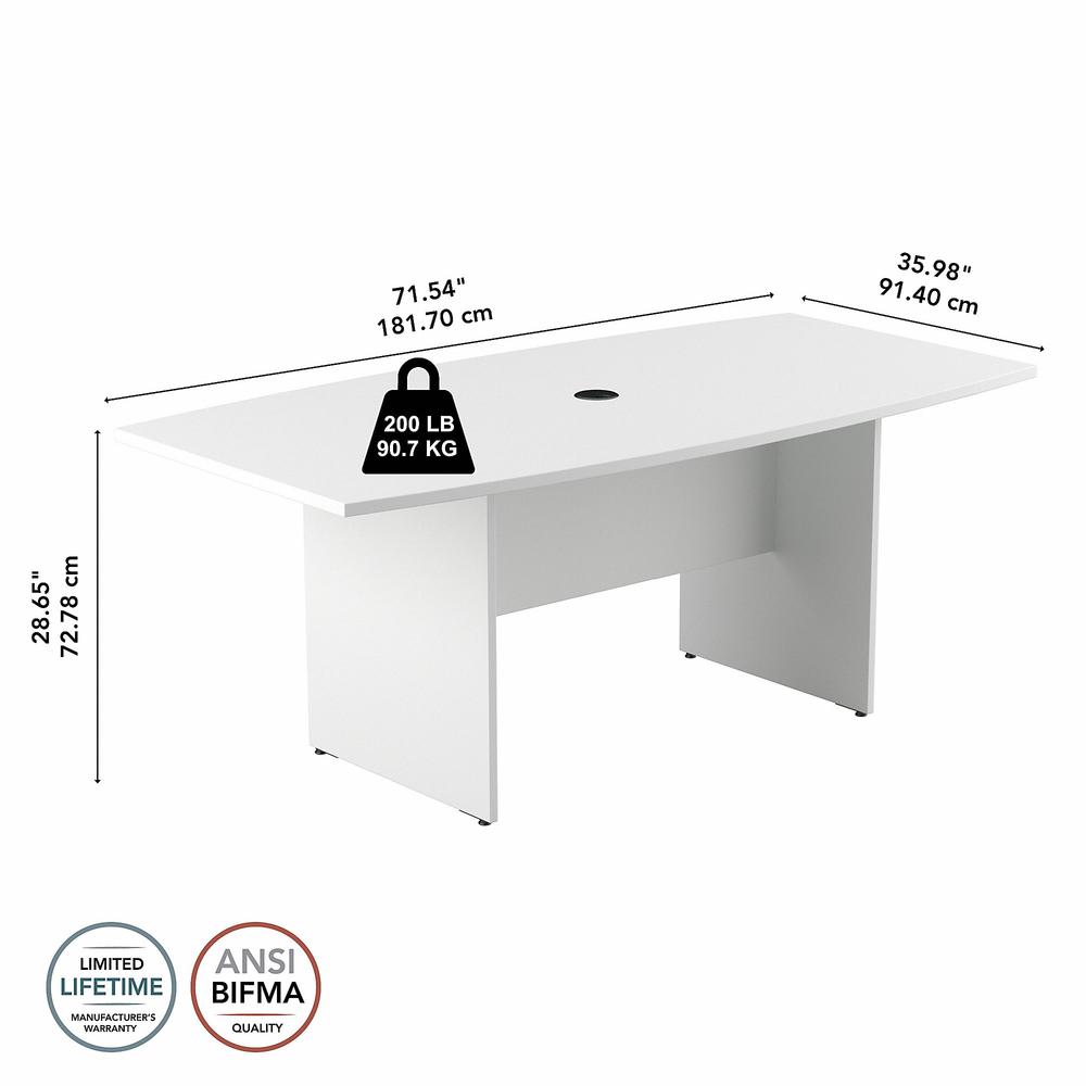 Bush Business Furniture 72W x 36D Boat Shaped Conference Table with Wood Base, White. Picture 6