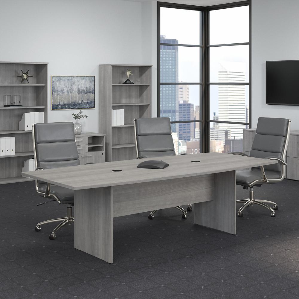 Bush Business Furniture 96W x 42D Boat Shaped Conference Table with Wood Base, Platinum Gray. Picture 2