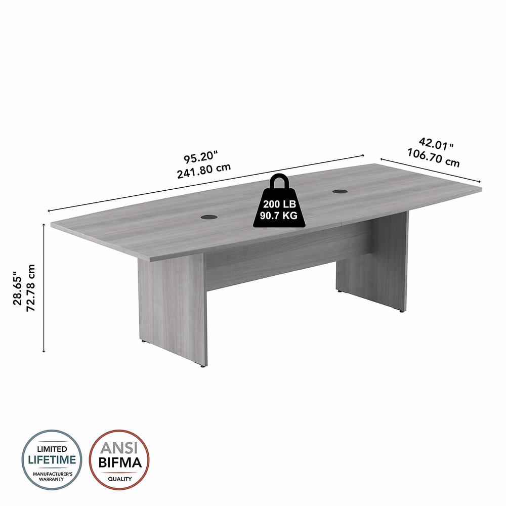 Bush Business Furniture 96W x 42D Boat Shaped Conference Table with Wood Base, Platinum Gray. Picture 6